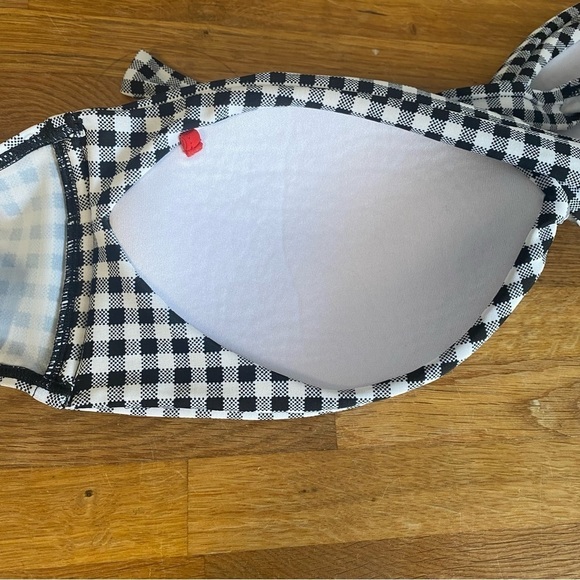 La Vie En Rose Aqua Black White Gingham Bandeau Bikini Top Size XL - Picture 4 of 5